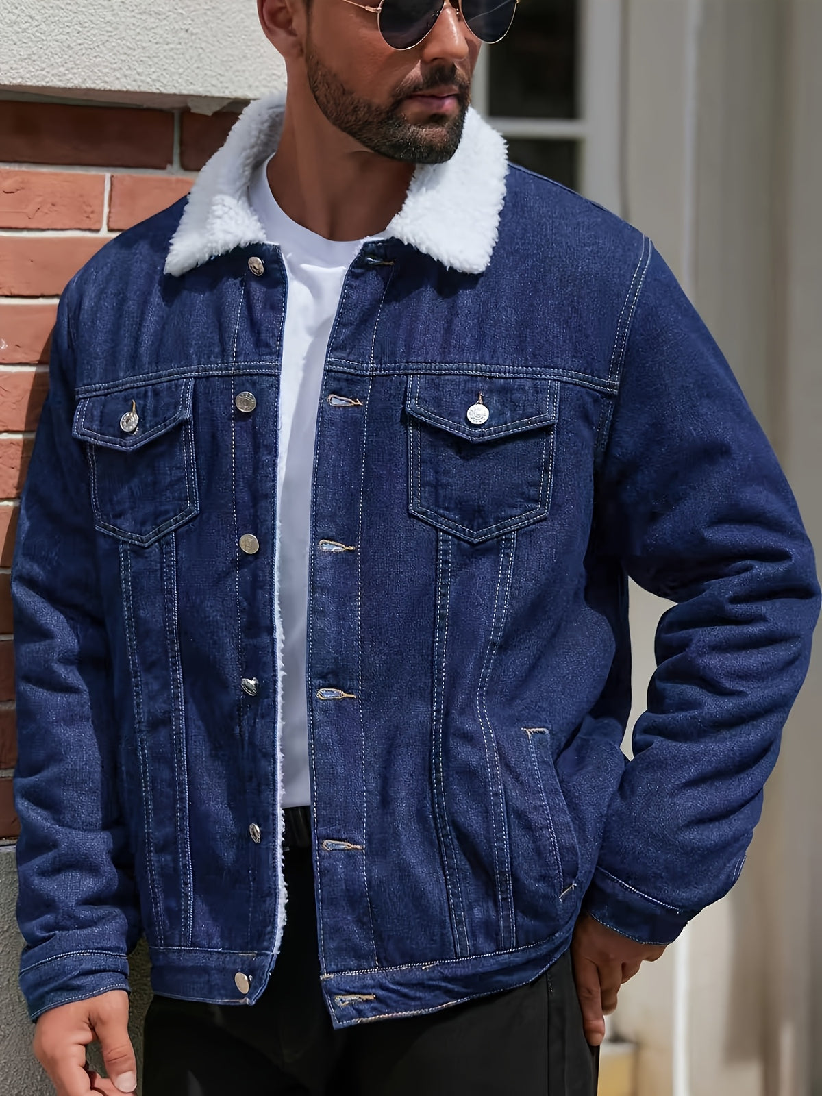 Autumn/Winter Men's -Lined Thick Washed Blue Denim Jacket, Double-Layer Insulated Blue Men's Casual Denim Top, Street Style - Blue