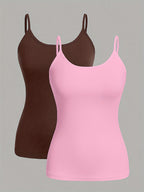 Fashion Women'S Camisole Vest Adjustable Buckle Style Women'S Clothing Sexy Lingerie 2pcs Set - Coffee+Pink