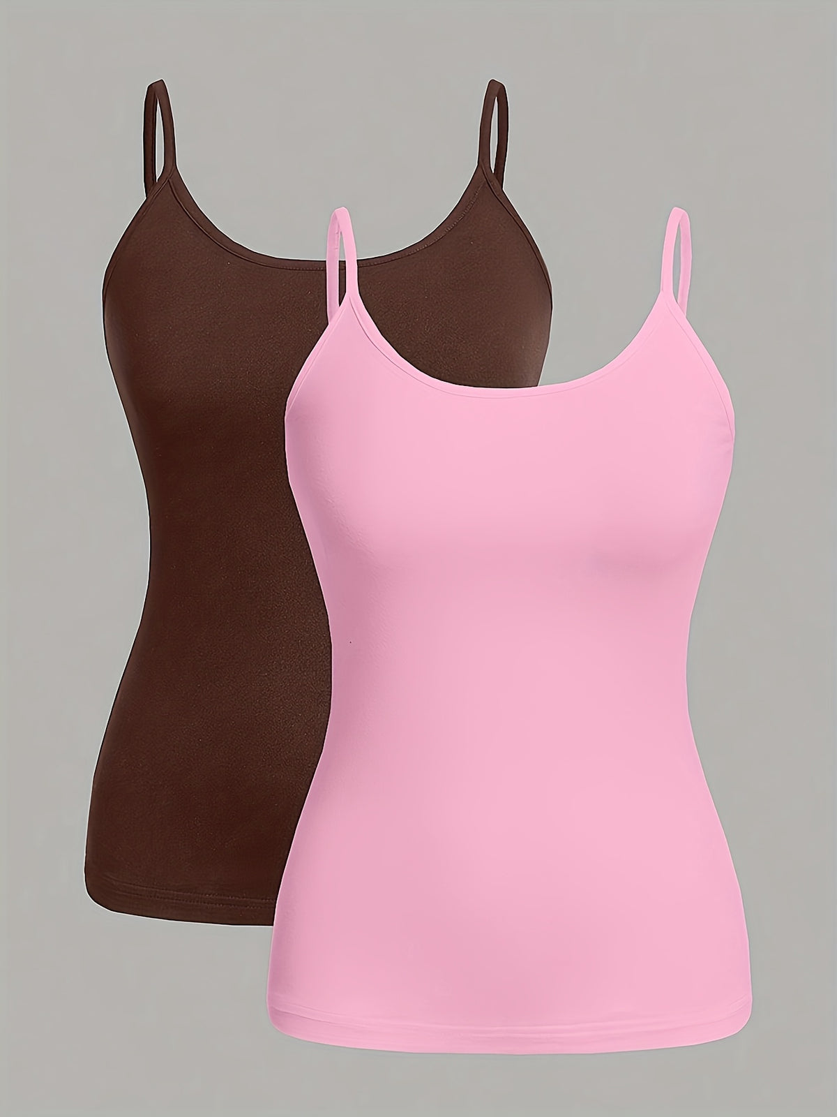Fashion Women'S Camisole Vest Adjustable Buckle Style Women'S Clothing Sexy Lingerie 2pcs Set - Coffee+Pink