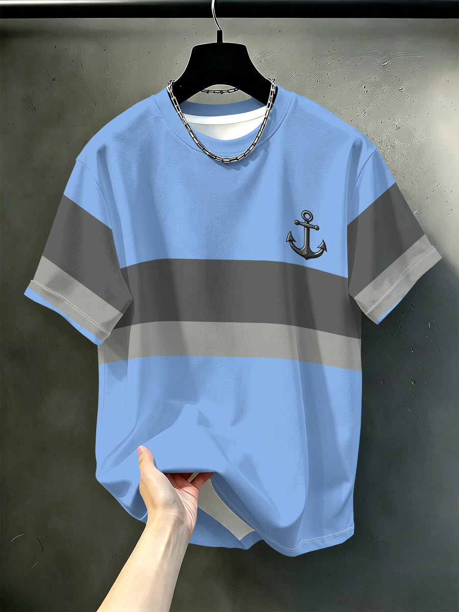 [Printed Design – Not Textured] New Men's Short-Sleeve T-Shirt, Heavyweight Vintage Style Top, Loose Fit, Casual, Breathable, Versatile, Crew Neck, Half-Sleeve, Comfortable, Skin-Friendly, Breathable, Wear-Resistant, for Commuting, Daily Outings - Mixed Color 1