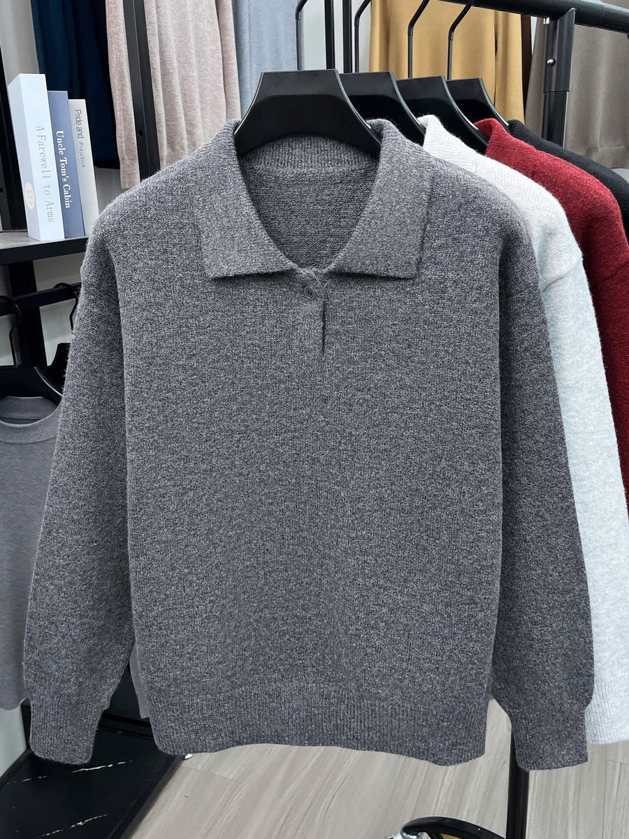 Single-piece Mature Business Men's Polo Shirt, Men's Polo Collar Knit Top, Half-Button Placket Design, Fine and Soft Knitted Texture, Ribbed Cuffs and Hem, Simple Commuting Vintage Style, Suitable for Spring, Autumn, and Winter Wear - Devil Ashes