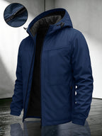 Men'S Solid Color Hooded Jacket | Solid Multi-Functional Style Lightweight Trench Coat, Suitable for Spring And Autumn, for Daily Commute And Street Style; Universal Fit, Regular Fit. -5639 - Dark Blue