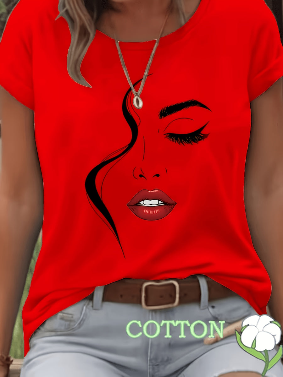 Women'S Blended T-Shirt – Classic Fit, Soft And Breathable, Casual Wear, Timeless Round Neck Design, Versatile for Various Outfits, Stretchy And Comfortable, Machine Washable - Red