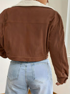 Women'S Short Corduroy And Lamb Jacket for Autumn And Winter, Featuring a Fleece Collar, Versatile Korean-Style Warm Top - Dark Brown