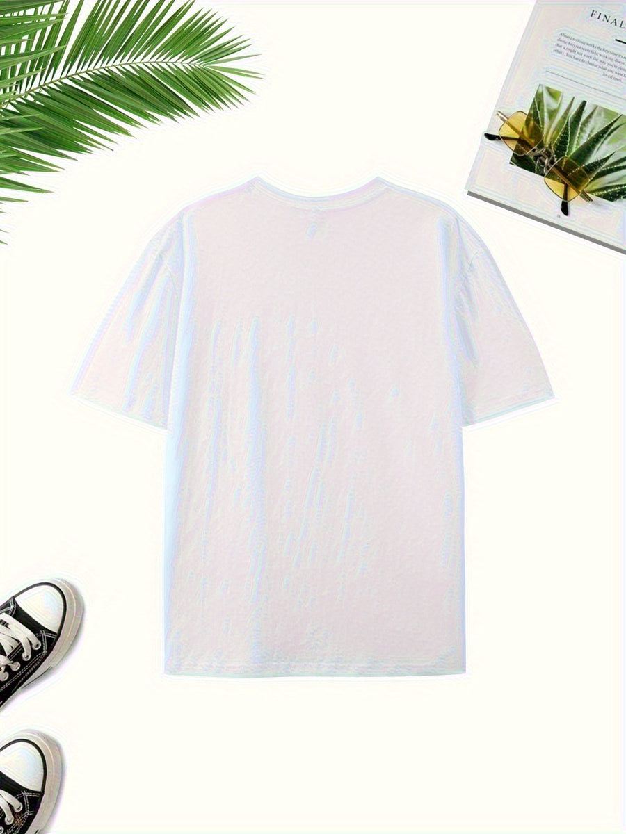 Minimalist Hand-Drawn Numerals and Letter Creative Front and Back Print Fashionable Men's Casual Versatile #Commute #Leisure #Home #Office #Trendy Streetwear Fashion Item Crew Neck Heavyweight Pure Cotton T-Shirt - White