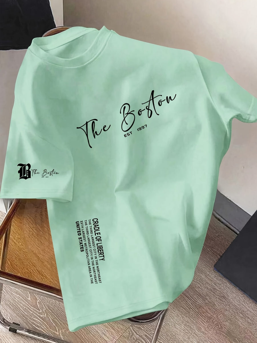 Men'S Casual Short-Sleeve T-Shirt with a Round Neck And Letter Print, Perfect for Summer Leisure And Sports - Mint Green