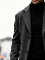 Men's Long Tweed Overcoat, European and American Style Suit Lapel Single-Breasted Slim Fit Blend Coat, Autumn/Winter Windproof and Warm Business Men's Wear, Multiple Colors Available, 100% Polyester - Dark Gray