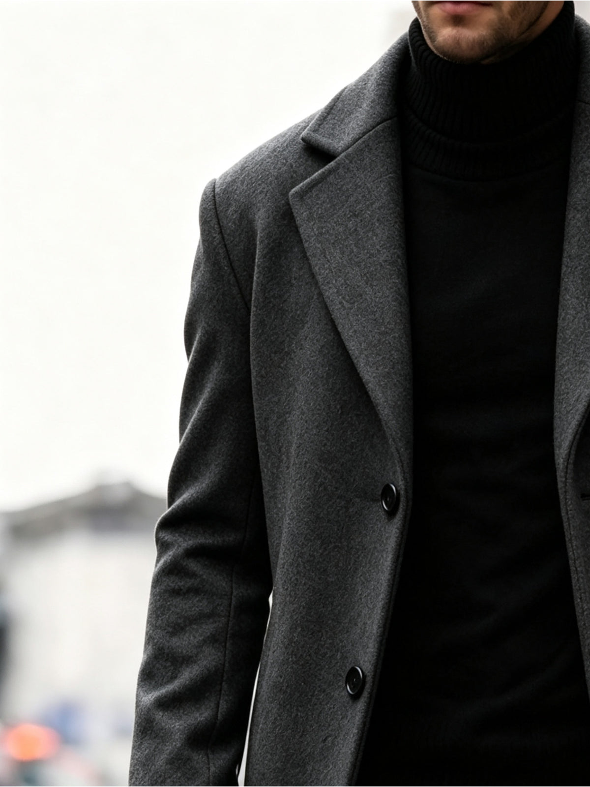 Men's Long Tweed Overcoat, European and American Style Suit Lapel Single-Breasted Slim Fit Blend Coat, Autumn/Winter Windproof and Warm Business Men's Wear, Multiple Colors Available, 100% Polyester - Dark Gray