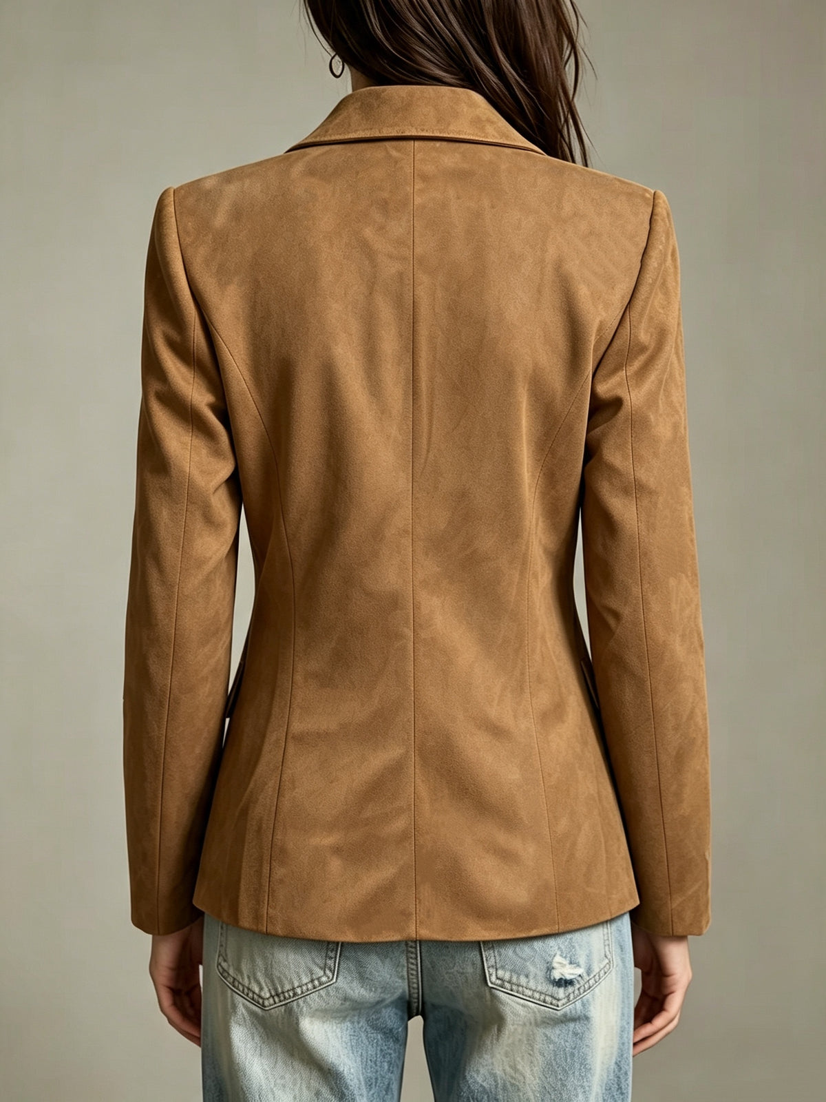 YY260604023, Women's Elegant and Stylish Maillard Vintage Faux Slim-Fit Blazer, Commuter Single-Breasted Casual Suit Top with Autumn/Winter Ambiance, Vintage British-Style Waist-Cinching Suit for Women, Long Sleeve with Pocket Design - Dark Brown