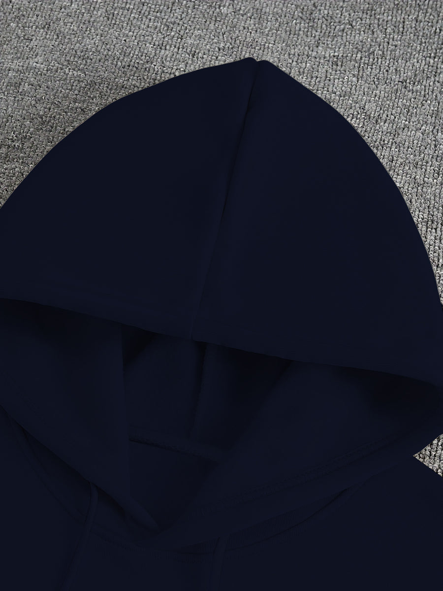 Chicago Back Print + Arm Graphic Design Men's Hooded Sweatshirt for Autumn/Winter, Casual Trendy Street Style Comfortable Fabric - Navy Color