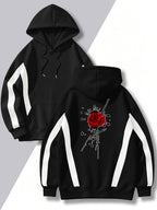 4pcs Set: Autumn/Winter Men's Street Style Pullover Hooded Sweatshirt with Diagonal Contrast Color Stripe Cutting on Sleeves, Long Sleeve Top, Adjustable Drawstring, Large Capacity Kangaroo Pocket for Storing Phone and Small Items, Skin-Friendly - Black + Black + Black + Black