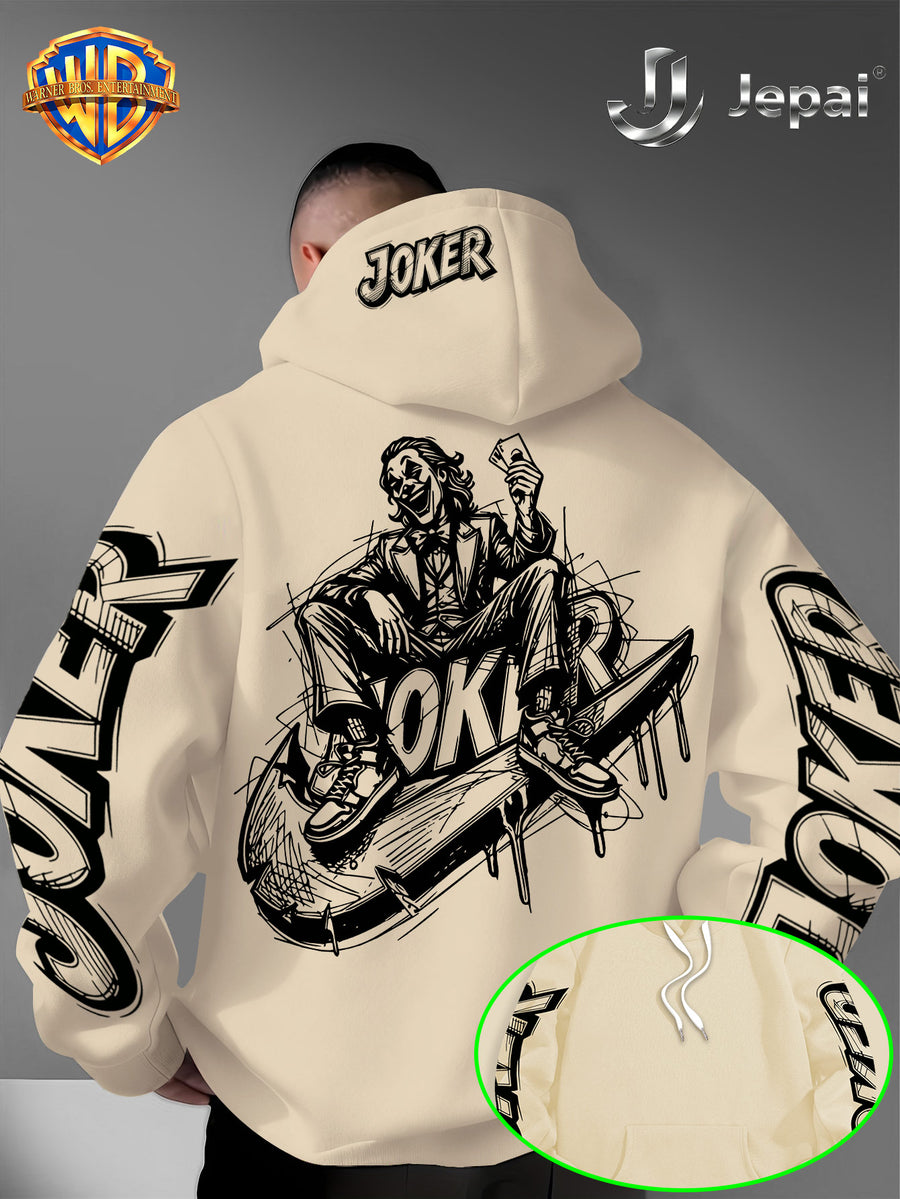 Official Warner Bros., Trendy Cool American Street Style DC Classic Character Themed Print Hoodie, American Street Style Unisex Long Sleeve Top, Suitable for Daily And Outdoor Activities, Ideal Warm Outerwear Choice for Autumn And Winter! - Apricot