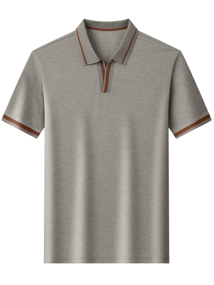 Men's Lapel Button- Polo Shirt, Summer Breathable T-Shirt, Men's Sport Top, Commuting Office / Weekend Casual / Golf, Tennis Top Dual-Wear T-Shirt - Gray Green