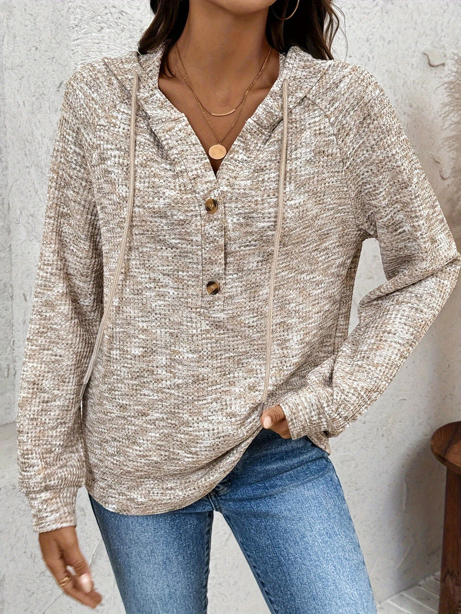 Women'S Button-Up Hooded Waffle Sweatshirt, Suitable for All Seasons - Mixed colors