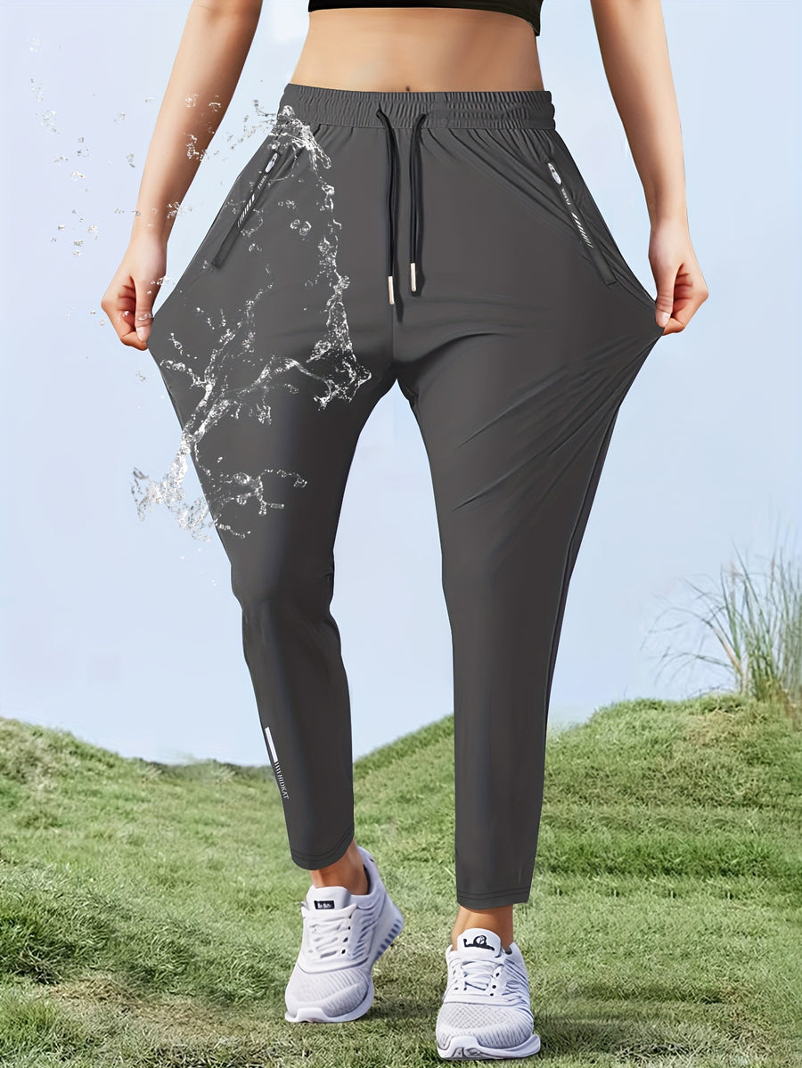 Women'S High-Elasticity Straight-Leg Fiber Pants | Casual Solid Color Long Length with Drawstring Waist, Zipper Pocket, Quick-Dry for Spring/Fall - Grey