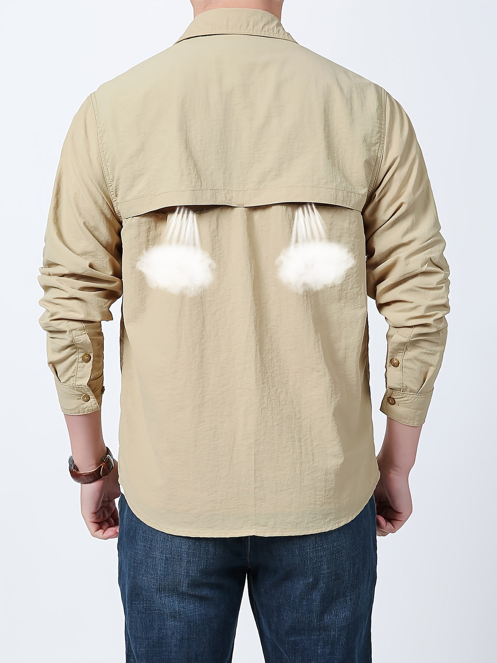 2025 Spring New Outdoor Fishing Long Sleeve Shirt Thin Multi-pocket Men's Workwear Shirt - Apricot