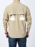 2025 Spring New Outdoor Fishing Long Sleeve Shirt Thin Multi-pocket Men's Workwear Shirt - Apricot