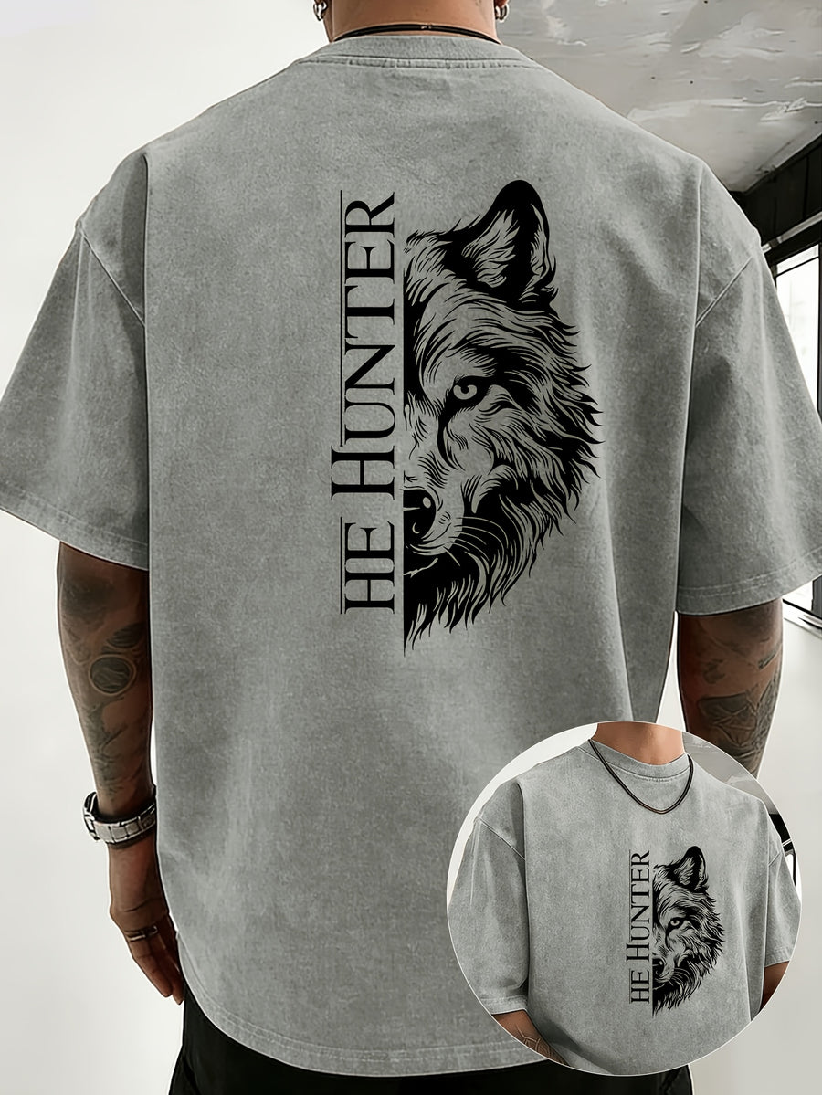 Vintage Washed Loose Double-Faced Print T-Shirt with Letter Pattern, Unisex Classic Basic Style, Soft And Durable Short Sleeve, Suitable for Students And Office Workers - Space Gray