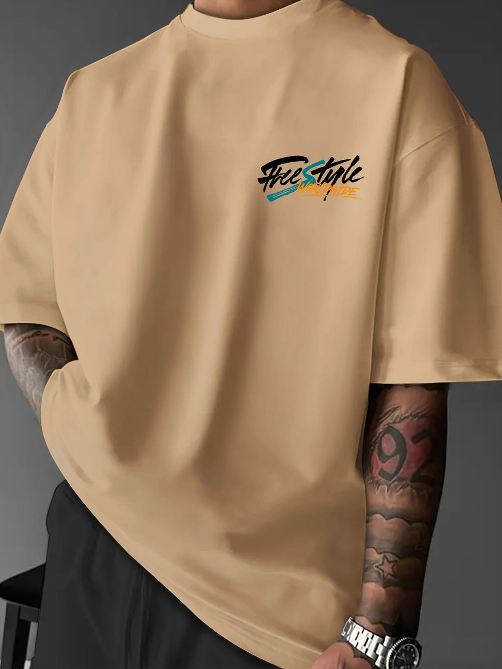 Printed Design, Non-textured, European and American Casual Style Men's Leisure T-shirt with Duck Image, Layered with Street Font Graphics, for Daily Commuting and Casual Wear - Mixed colors