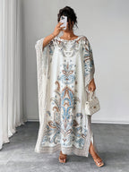 Plus Size - Plus Size - Plus Size Women'S Loose-Fitting Batwing Sleeve Printed Round Neck Dress - White