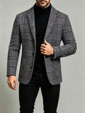 British Retro Check Men'S Overcoat Suit Lapel Single-Breasted Slim Fit Jacket Autumn Winter Casual Men'S Wear Polyester 90.7 Other 9.3 PP - Grey