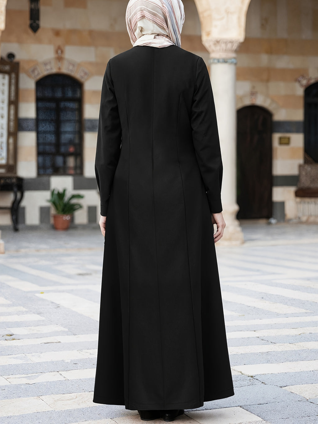 Spring/Autumn New Plain -Like Multi-Button Long Sleeve Women's Abayas - Black