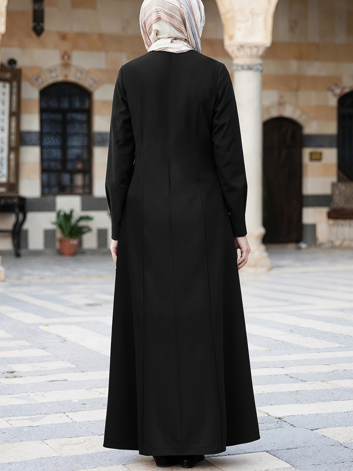 Spring/Autumn New Plain -Like Multi-Button Long Sleeve Women's Abayas - Black