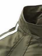 A Spring-Autumn Men'S Multi-Pocket Striped Sports Coat, a High-Quality School-Style Dress Shirt with a Campus Feel, a Comfortable Casual Windproof Jacket for Daily Use, a Stylish Bold Stripe Design for Street Fashion, And an Affordable Jacket - Military Green