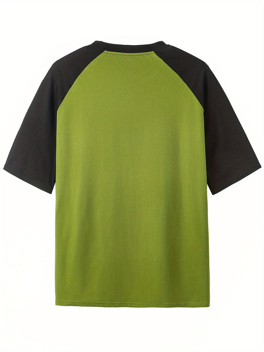 Women'S Color-Block Raglan Sleeve NY Letter Print Pullover Short-Sleeved T-Shirt Summer Design Sense Fashionable Foreign Style Loose Top - Green
