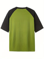 Women'S Color-Blocking Raglan Sleeve 32 Letter Print Pullover Short-Sleeved T-Shirt Summer Design Sense Fashionable Foreign Style Loose Top - Green