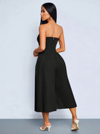 Women's High-Waist Culottes with Pockets, Pleated Wide-Leg Shorts, Casual Fashion Summer Work Pants, Serene Luxury Culottes with Pockets, High-Waist Pleated Wide-Leg Shorts - Black