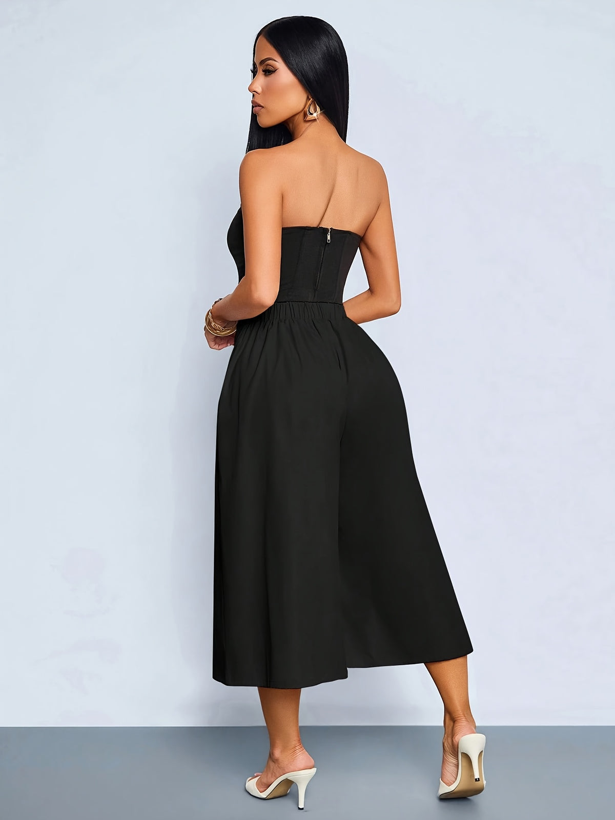 Women's High-Waist Culottes with Pockets, Pleated Wide-Leg Shorts, Casual Fashion Summer Work Pants, Serene Luxury Culottes with Pockets, High-Waist Pleated Wide-Leg Shorts - Black