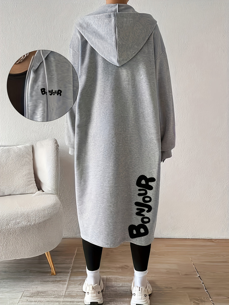 Women'S Fashion Color Block Zipper Jacket - Light Grey