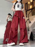 Spring And Autumn Women'S Korean-Style Irregular Design Jazz Street Dance Wide-Leg Pants - Burgundy