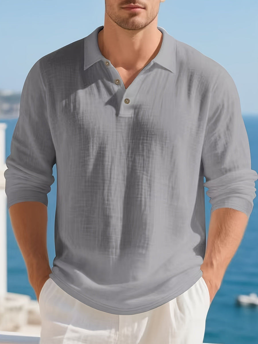 [Pearson OBM] Men'S Casual Fashion Breathable Soft Linen Texture Fabric Anti-Wrinkle Versatile Suitable for Daily Work Commuting Island Vacation Light Business Men'S Shirt - Grey