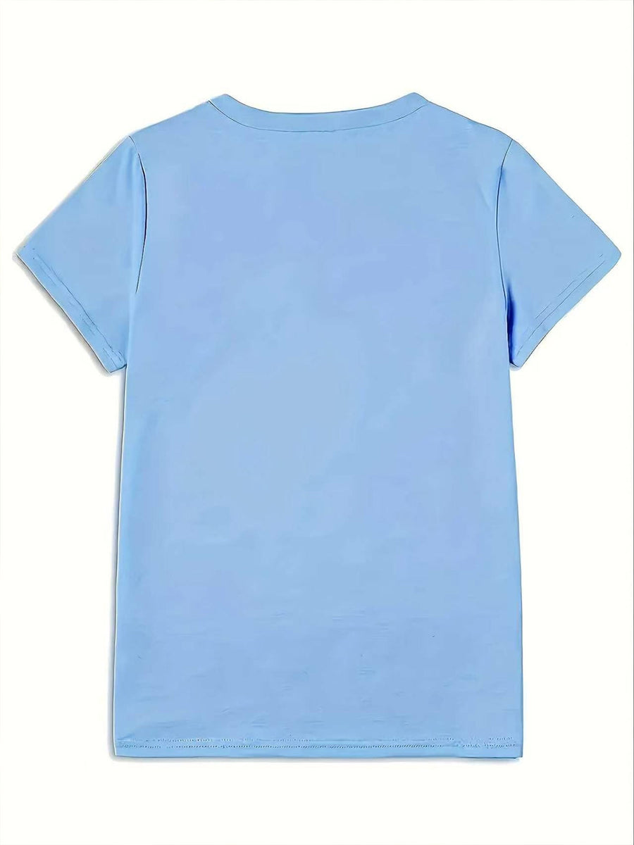 Light Blue Oversized Women'S T-Shirt, Soft with NEW YORK BROOKLYN THE EMPIRE CITY Letter Print, Multiple Specifications Available, Casual Loose Top for Everyday Outdoor Street Wear - Blue