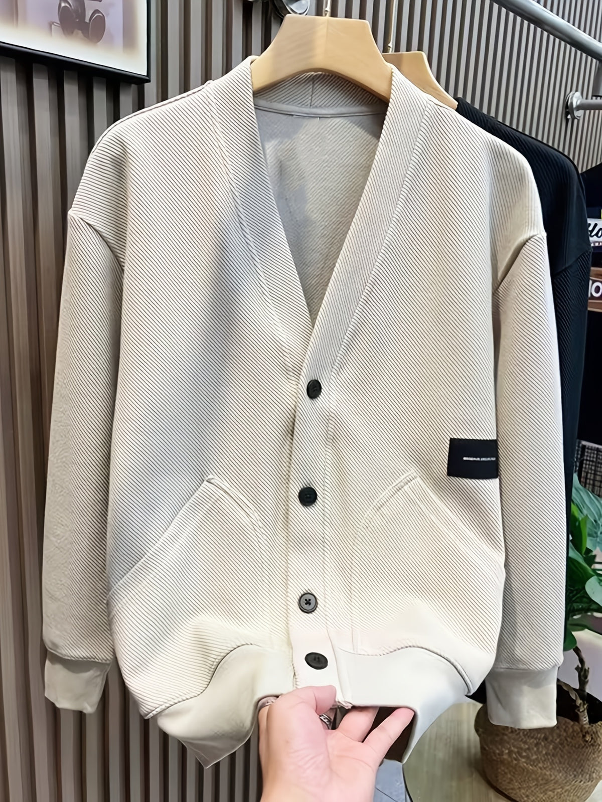 Men'S Cardigan in Stock Spring Autumn Casual Fashion Button Jacket Trendy Brand Easy Cardigan Youth Men'S Outerwear - Apricot