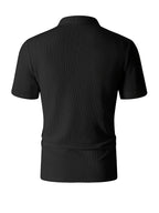 Men's Outdoor Sports Solid Color Short Sleeve Summer Casual Comfortable Polo Shirt Henley Shirt - Black