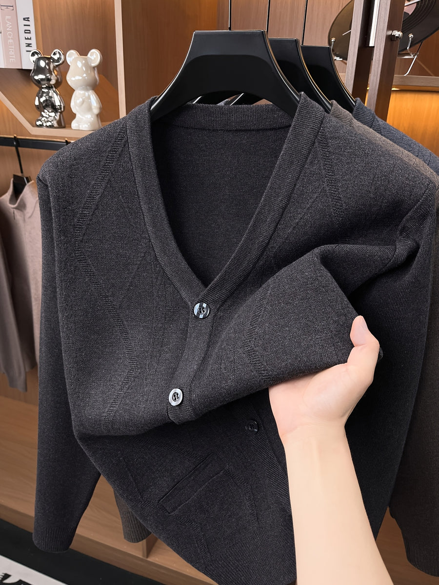 Men'S Knit Warm New Cardigan Jacket - Black