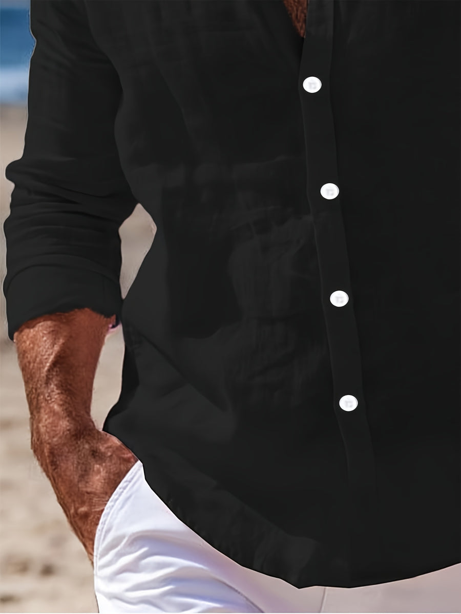 Men'S 100% Casual Collar Button-Up Shirt 3pcs Set, Skin-Friendly, Soft, Breathable Fabric, Island Vacation Style, All-Match Casual Wear, Comfortable Texture, Casual Style for Men, Multiple Colors Available, Great Gift for Boyfriend Or Husband - Black + Apricot + White