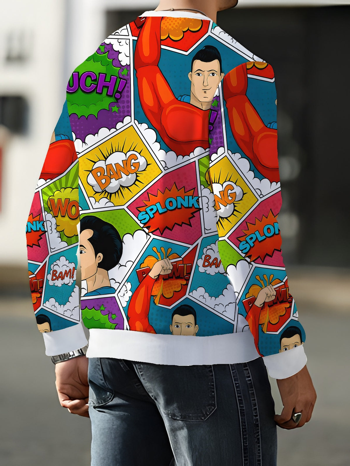 Men'S Print Long Sleeve Round Neck Sweatshirt, Autumn Winter Casual Athletic Top - Mixed colors