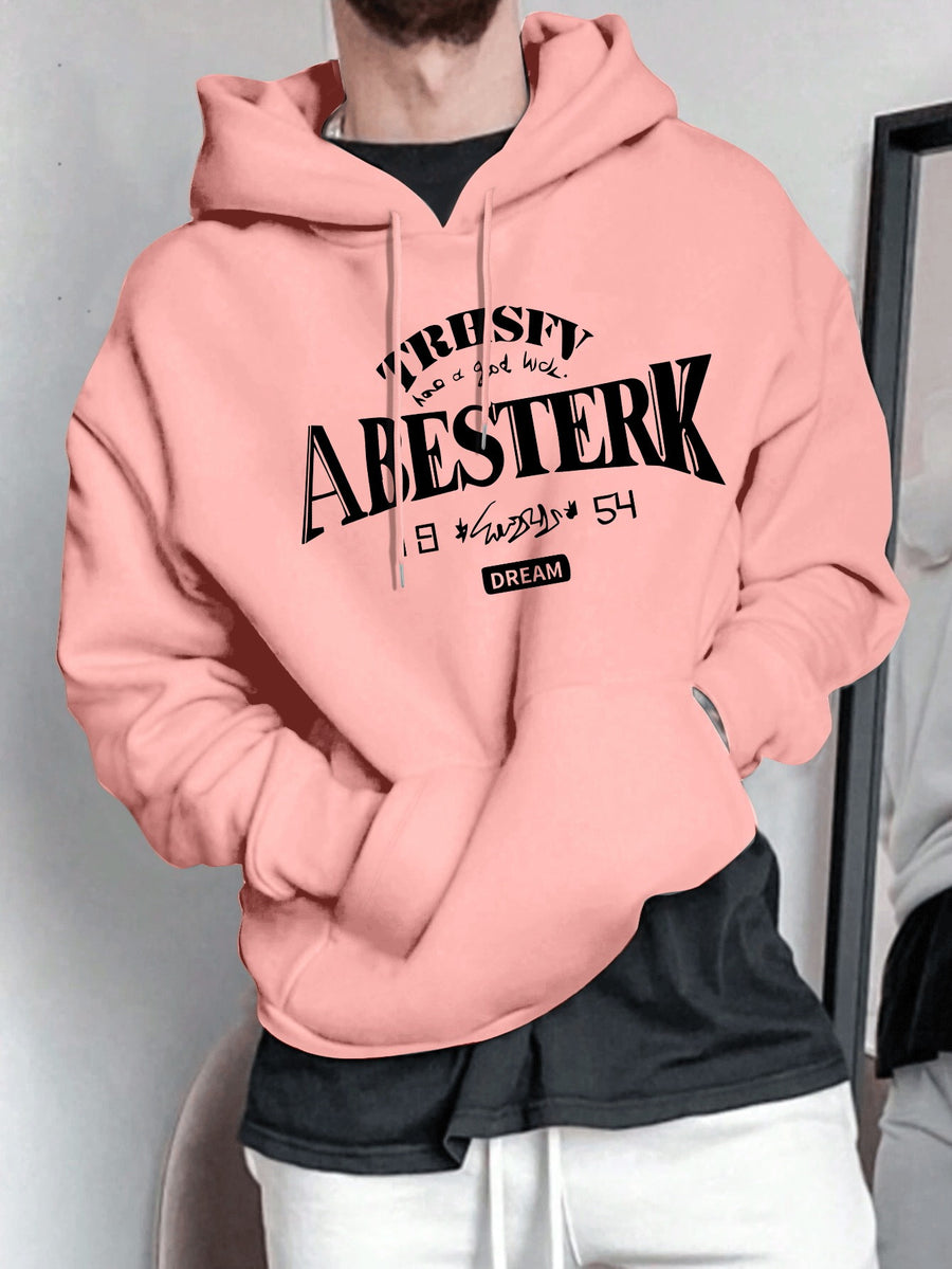 Spring/Autumn Men'S Casual Hooded Sweatshirt Youth Handsome Hoodie - Pink Color