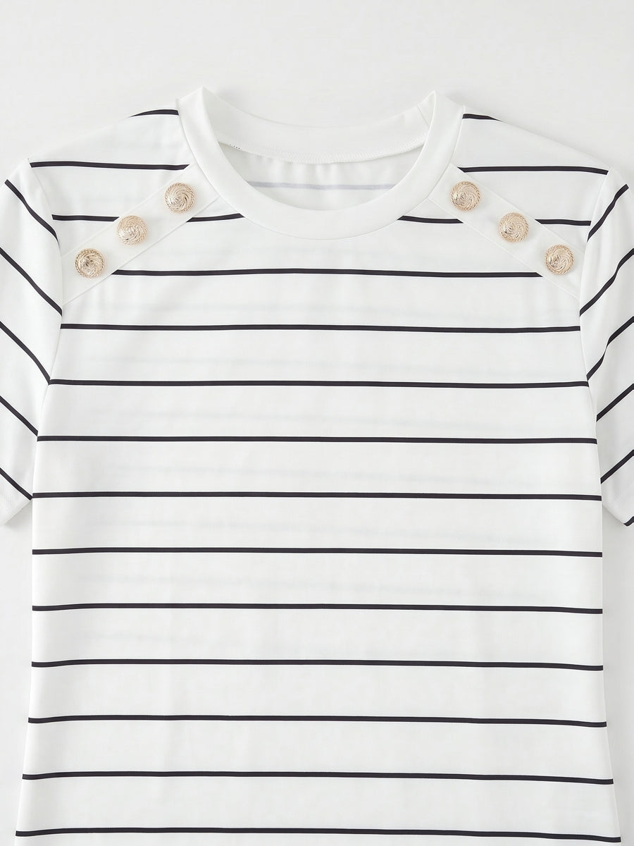 Striped Color-Block Button-Up Top ZLLZ - White
