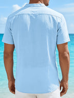 Men's Fashionable Polo Collar Breathable and Comfortable Casual Short-Sleeve Shirt - Sky Blue