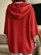Plus Size - 2pcs Women'S Plus Size Hooded Sweatshirt Set, Elegant Comfortable Easy Solid Color Plus Size Women'S Hoodie - Fashionable And Versatile - Red+Blue