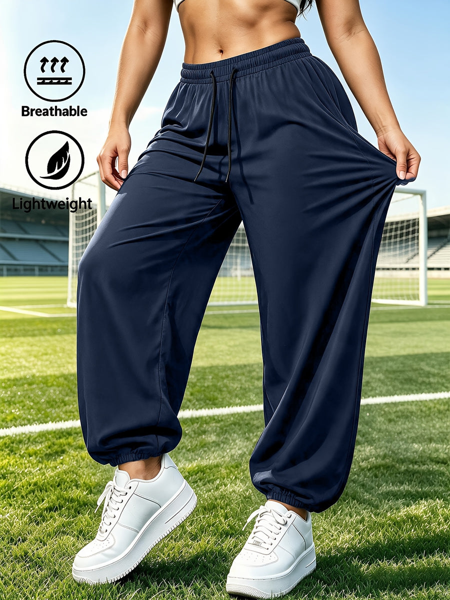 Women'S Quick-Dry Athletic Ankle-Cinching Trousers, Comfortable Breathable Trendy Fashion Versatile Thin Casual Pants - Navy Color
