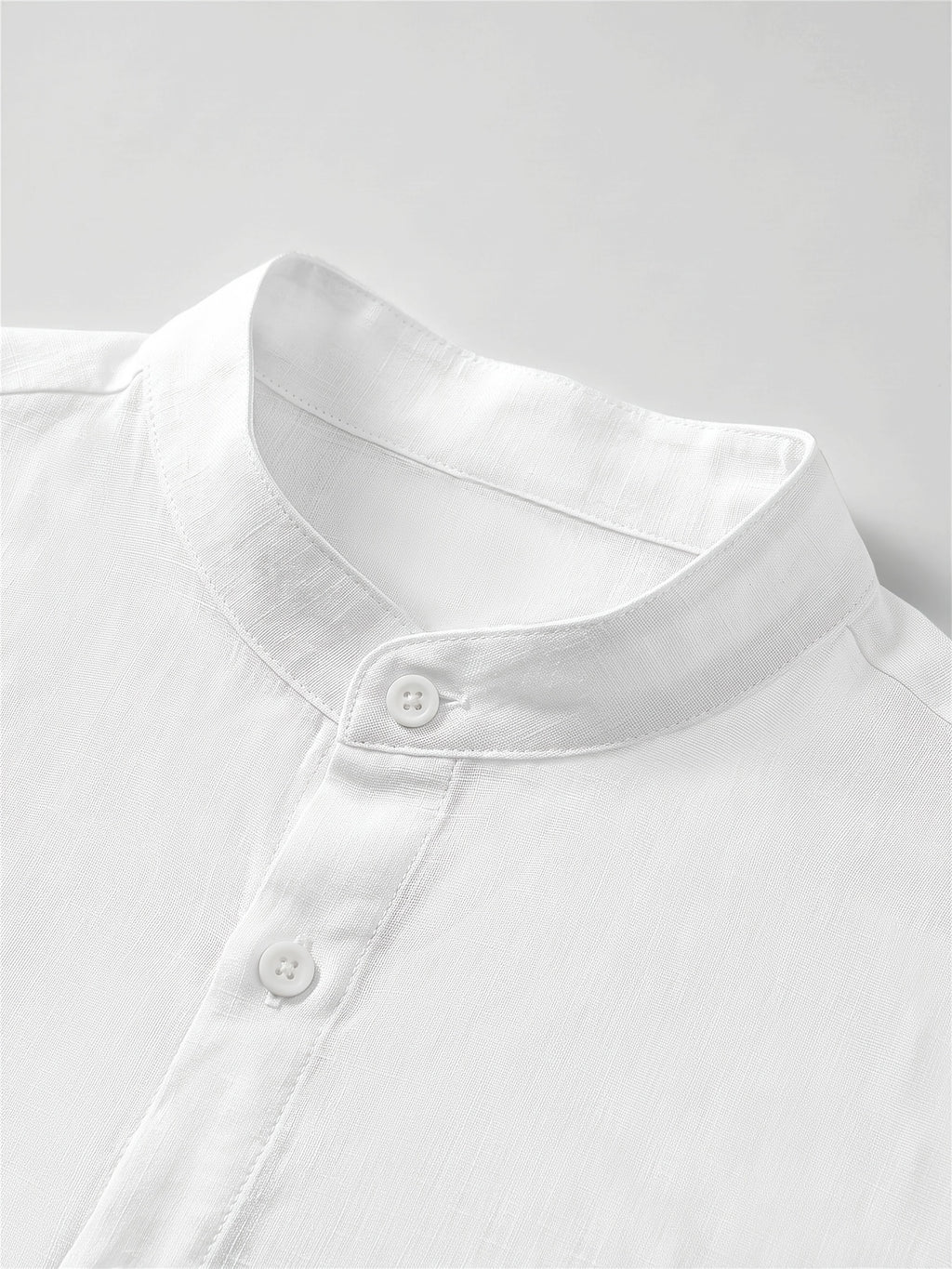 Men's Solid Color Casual Stand Collar Button- Long Sleeve Shirt. The Solid-colored Fabric Offers a Comfortable Feel, Making It a Great Gift for a Husband or Boyfriend for Home, Outings, Travel, and Beach Vacations. Men's Long Sleeves, Men's Tops - White