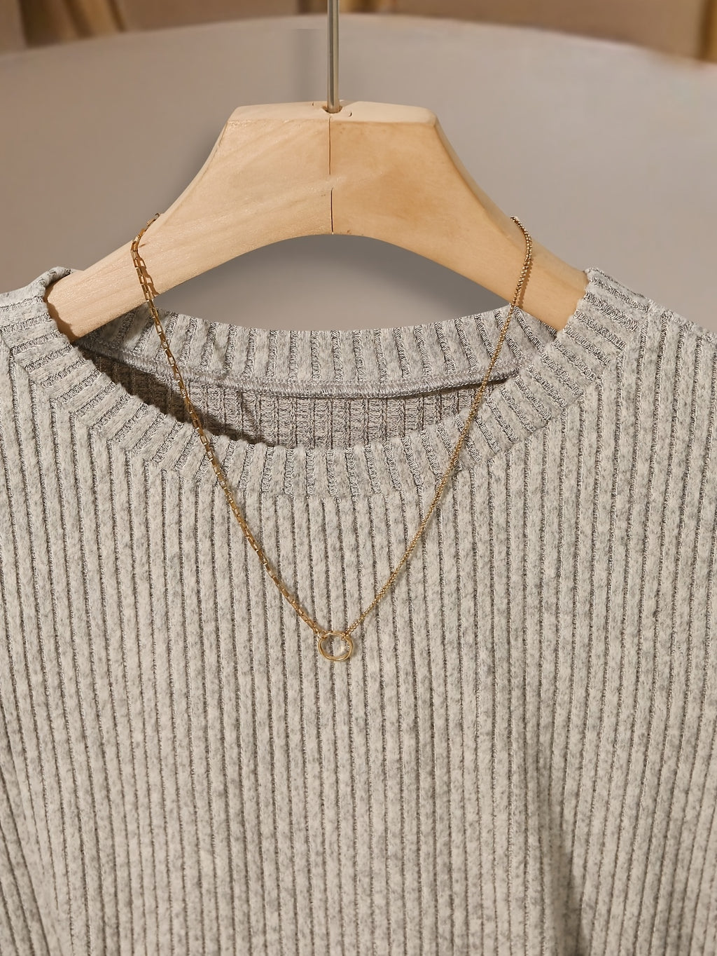 Women'S Fashion Slim Fit Crew Neck Fake Button Long Sleeve T-Shirt - Khaki