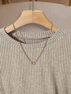 Women'S Fashion Slim Fit Crew Neck Fake Button Long Sleeve T-Shirt - Khaki