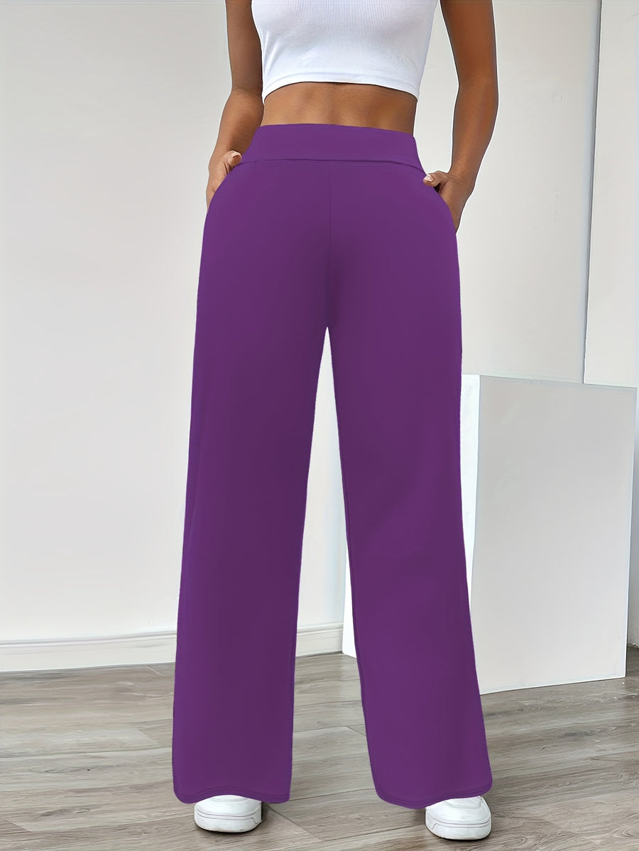 In-Stock Versatile Solid Color Stretch Straight-Leg Trousers - Purple